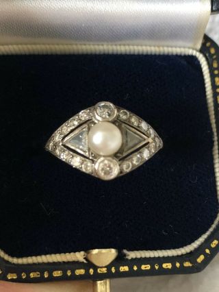 Antique Art Deco Pearl And Old Cut Diamond Ring