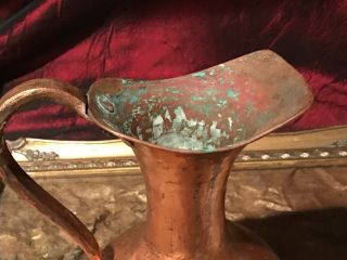 Antique Vintage Handmade Hammered Copper Pitcher w/ Handle 8 1/2 