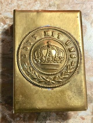 German Wwi “gott Mit Uns” Solid Brass Pocket Matchbox Holder With Empire Crown
