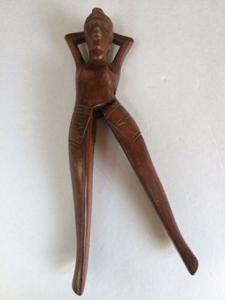 Vintage Naughty Naked Lady Nutcracker Carved Wood Folk Art Tiki Barware 13 "