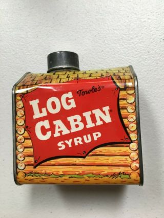 Vintage Log Cabin Syrup Color Litho Tin Bank 1950 