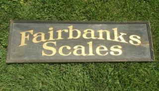 1870s Rare Antique Fairbanks Scales 42 " Wood Sign All Gold Paint