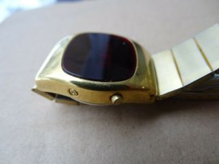 GOLD COLORED LED WATCH VINTAGE 1970 ' S WITH RED GLASS SWISS CASE LOOK 3