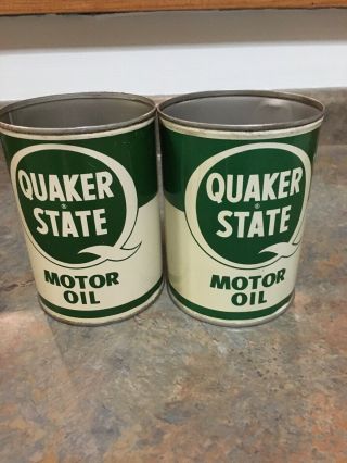 (2) Vtg Quaker State Motor Oil,  Metal Quart Can,  Oil Advertising,  Graphics