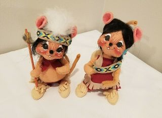 Vintage Annalee Mobilitee Native American Family Dolls Man Woman With Baby Mouse