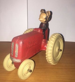Sun Rubber Co Walt Disney Mickey Mouse Red Toy Tractor 1940s Vtg Rotating