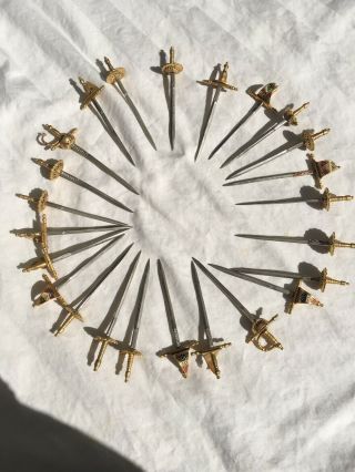 Vintage Toledo Spain Metal Sword Cocktail Toothpicks Skewers 24 Picks 3