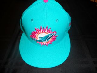 Miami Dolphins Team Issued Aqua Era Fitted Hat Breast Cancer 7 5/8