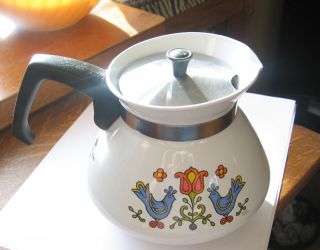 Vintage Corning Ware 6 Cup Country Festival Blue Birds Friendship Tea Pot