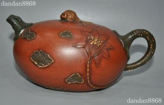 8 " Old Chinese Yixing Zisha Pottery Carved Lotus Goldfish Teapot Pot Tea Maker