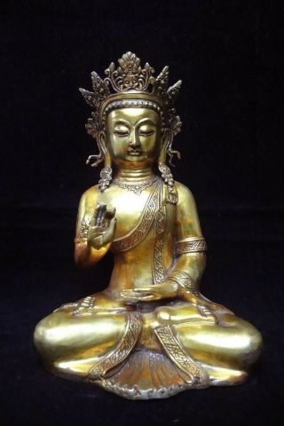 Large Old Chinese Gilt Bronze Tibetan " Guanyin " Buddha Statue Marked " Yongle "