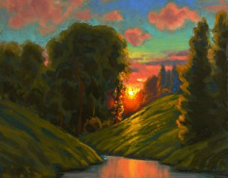 Max Cole Oil Painting Landscape Signed Vintage Antique Sunset Art 9800