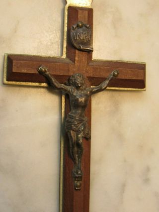 Vintage Large Crucifix Cross Pendant Necklace Inri 3 1/4 " Crucifix Wood Metal