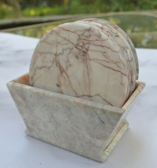 Set Of 6 Vintage With Marble Stand Sided Circular Shape Natural Stone