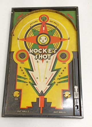 Vintage 1930s Lindstrom Graphic Rocket Shot Bagatelle Pinball Marble Game