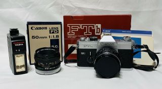 Vintage Canon Ftb Camera Bundle With Extra Lens,  Boxes And Paperwork