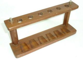 Vintage Decatur Walnut Wood Pipe Stand Rack Holder 6 Pipes Smoking