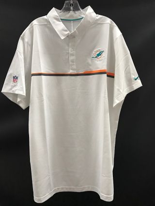Miami Dolphins Team Issued White Dri - Fit Nike Coaches Sideline Polo Sz - Xx - Large