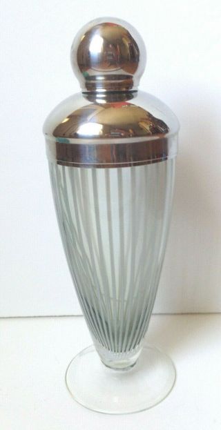 Vintage Art Deco Hand Made Cocktail Shaker Barware Swirl Glass And Chrome