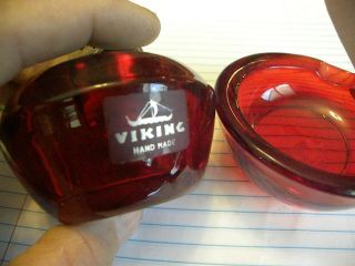 Viking Glass Rare Ruby Red Table Lighter & Ashtray Set - Hard To Find Beauty