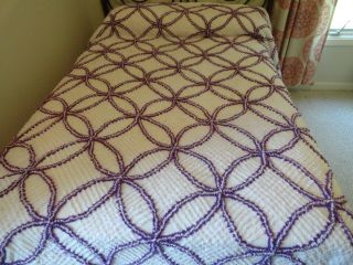 Vtg Full Size Purple Chenille Bedspread Fringed
