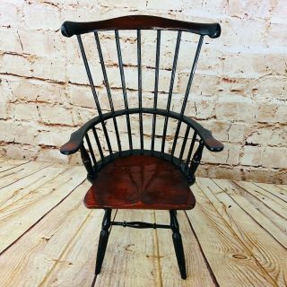 Antique Wooden Doll Chair 15 " Dark Wood Windsor Style Display Seat