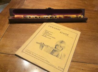 Vtg Ceramic Flute W/ Wood Case & Book Reliable Brothers