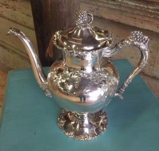 Antique Barbour Silver Plate Teapot Grapes Vines 5336 Hand Chased