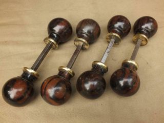 Vintage Pair Rosewood And Brass Door Knobs,  4 Pairs Available