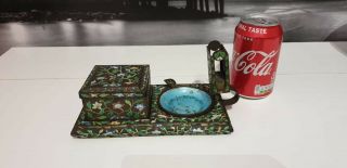 Antique Rare 19th Or Early 20th C Chinese Desk Smoking Set Canton Enamel