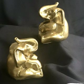 Pair Vintage Heavy Brass Elephant Bookends By Pm Craftsman Usa Cast Metal