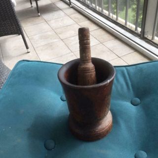 Vintage Heavy Wood,  Mortar And Pestle,  Oak Possibly