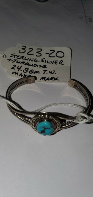 Vintage Navajo Stamped Sterling Silver Turquoise Cuff Bracelet Arrows