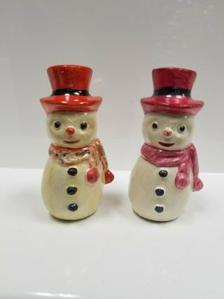 2 Old Antique Vintage Chalkware / Plaster 3 1/2 " Snowmen Snowman Figurines