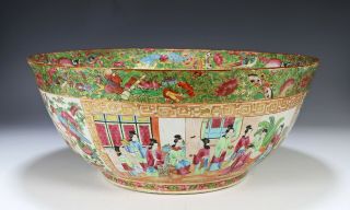 Large Antique Chinese Rose Mandarin Punch Bowl With Scenes Of Figures