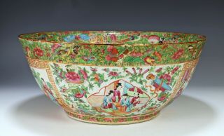 Large Antique Chinese Rose Mandarin Punch Bowl with Scenes of Figures 2