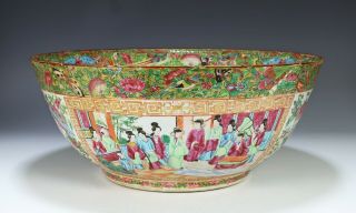 Large Antique Chinese Rose Mandarin Punch Bowl with Scenes of Figures 3