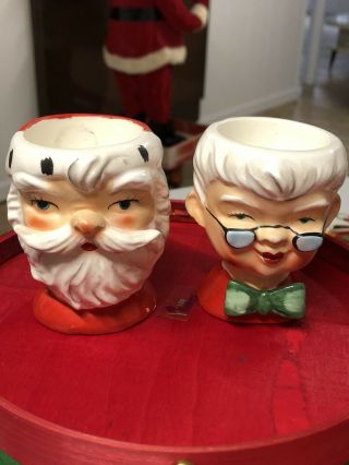 Vintage Santa & Mrs Clause Egg Cups Lefton Christmas Japan