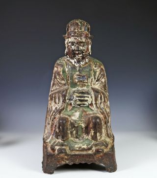 Very Large Antique Chinese Cast Iron Seated Figure Statue - 17th Century