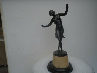 Lovely Art Deco Metal Figurine With Stone Base Impressive Display Statue