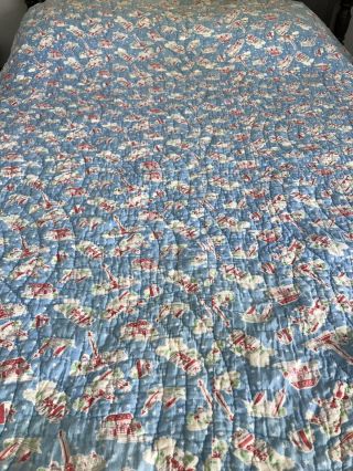 Vintage Colorful Quilt Hand Quilted Red White Blue Cutter