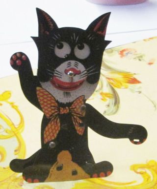 Vintage Germany Tin Litho Halloween Black Cat Clicker Noisemaker Moves