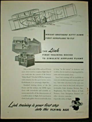 1946 The Link 1st Flight Simulator & 1st Kitty Hawk Vintage Trade Print Ad