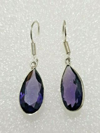 Stylish Vintage Purple Stones Drop Earring Marked 925 Solid Silver