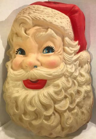 Vntg Jolly Santa Clause Face/head For Wall Made From Light Weight Plastic Blo Mo
