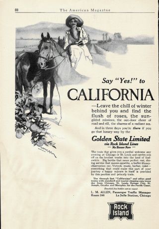 1914 Rare Travel Ad,  Rock Island Railroad To California - 082413