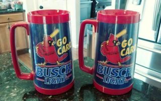 2 Vtg 1993 Busch Light Mlb St.  Louis Cardinal Thermal Beer Mugs Go Cards Roster