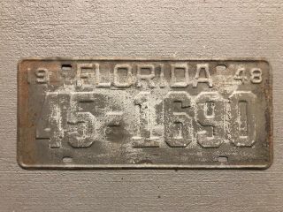 Vintage 1948 Florida License Plate 45 - 1690 Restoration Candidate