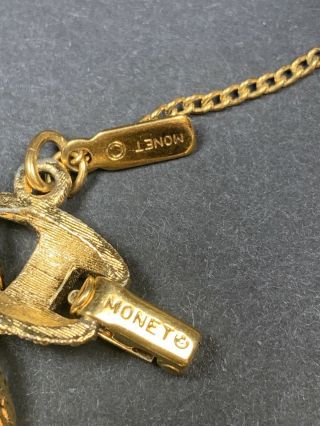 Signed Monet Vintage Bracelet 7.  5” Gold Tone Turquoise Bunny Rabbit Safety Chain 3