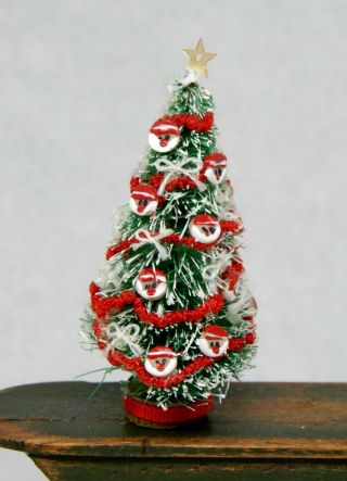 Vintage Miniature Christmas Tree w Santa Ornaments Dollhouse Miniature 1:12 2